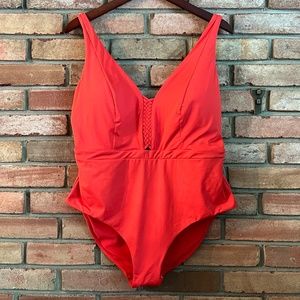 Sea Level Woven Trim Multifit One-Piece Swimsuit "Orange" Size 14